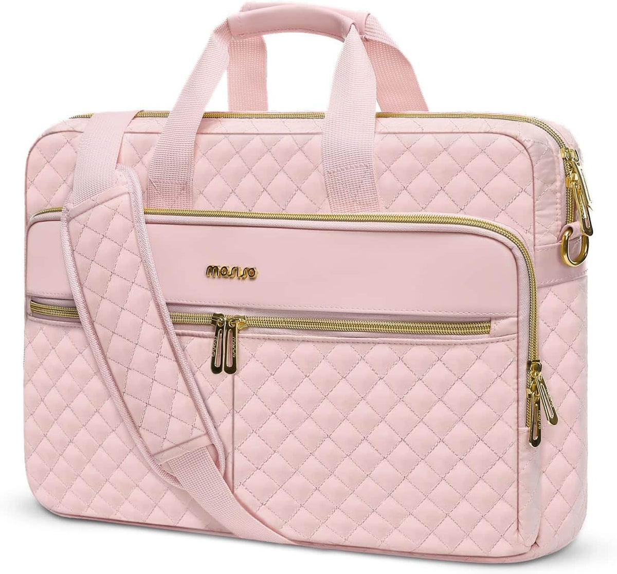 mosiso - Laptop Briefcase Messenger 17-17.3 Inch, Laptop Bag with Shoulder Strap for 17.3" Dell HP Lenovo Asus Acer PC & Laptops - Pink