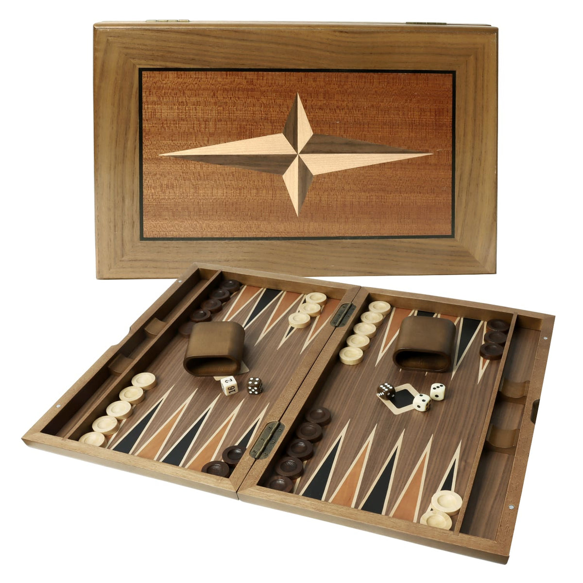 GSE Games & Sports Expert - Premium Wooden Folding Inlay Backgammon Board Game Set, Classic Traditional Board Game (Star-17")