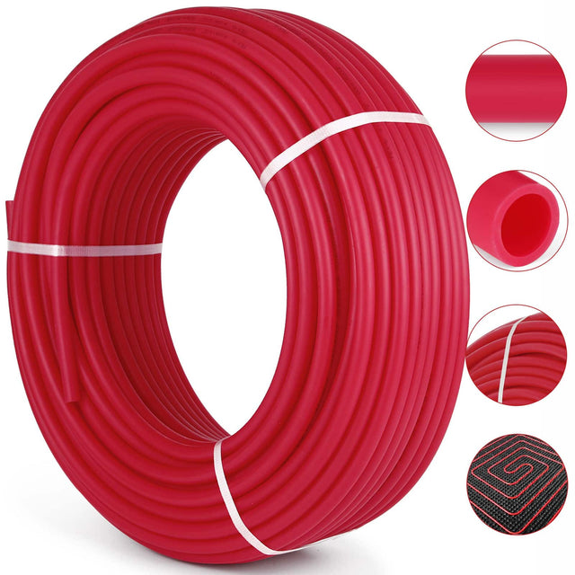 Front. VEVOR - PEX-B Pipe 1/2 Inch X 500 Feet,Oxygen Barrier Flexible Pipe Tubing,Red for Hydronic Radiant EVOH Floor Heating - Red.