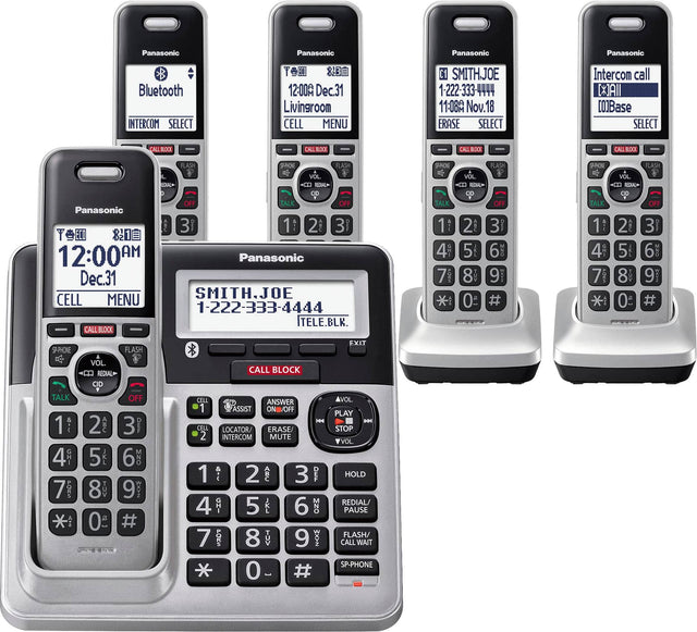 Panasonic Panasonic Panasonic Panasonic Bluetooth INTERCOM SELECT T 83 12:00A Dec.31 Livingroom CELL MENU C1 SMITH.JOE 1-222-333-4444 11:08A Nov 18 ERASE SELECT Intercom call [*]ALL [O]Base SELECT CALL BLOCK CALL BLOCK I CALL BLOCK FLASH POE FLASH w VOL COML 4 REDU CD OFF TALK OFF Panasonic AFC 3 i 1 2 E 3 I TD 820 12:00AM AM Panasonic Dec.31 SMITH.JOE CELL MENU 1-222-333-4444 TELE.BLK. CALL BLOCK OE FLASH DE VOL  RCAL OD TALK OFF 1 2 3 4 5 6 7 8 9 0: # OE FLASH VOL.  SO CD TALK OFF 1 2 3 - 4 5 6 D 7i 8 9 N