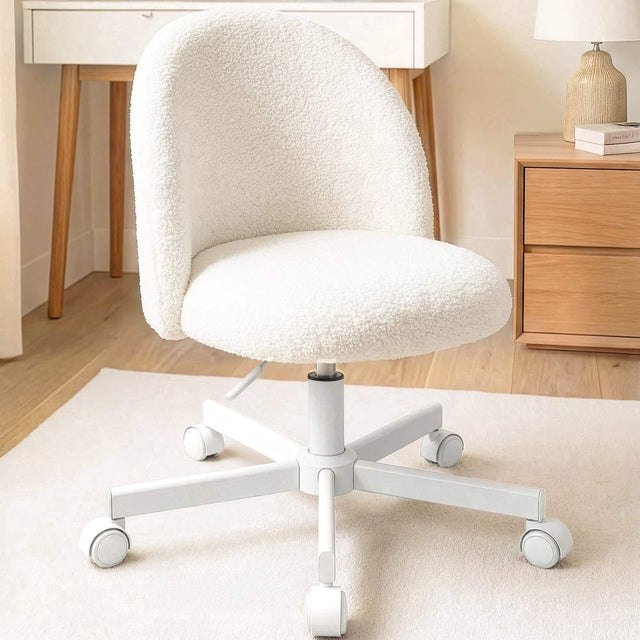 Front. Celtoss - Vanity Makeup Chair with Wheels, Cute Desk Chair, Small Armless Computer Chair, Adjustable Height & Swivel - White.