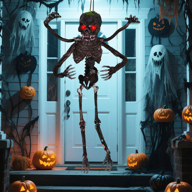Front. Costway - Costway 6 FT Animated Halloween Decoration Hanging Zombie Light-up Eyes Poseable Arms - Black.
