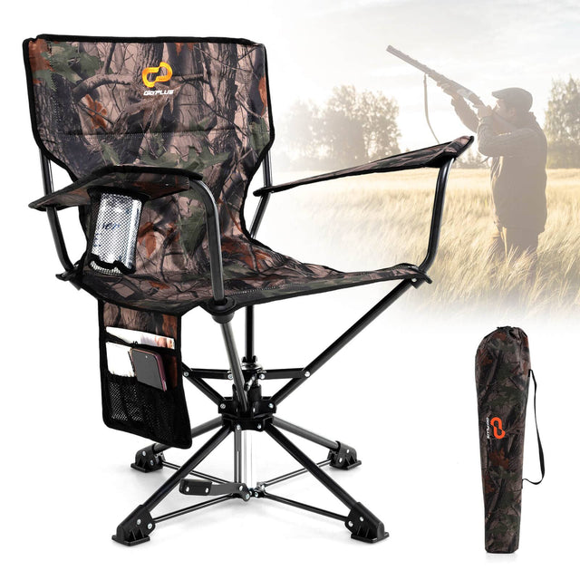 Front. Costway - Costway 360° Swivel Hunting Chair with Mesh Cup Holder & Storage Pockets Cozy Backrest - Multicolor.