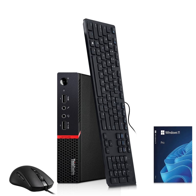 Lenovo - Refurbished Excellent - ThinkCentre M715q Tiny Desktop PC | AMD Ryzen 5pro 2400GE 3.2GHz | 8GB DDR4 Ram | 128GB SSD | Wi-Fi | KB & Mouse | Win11 - Black