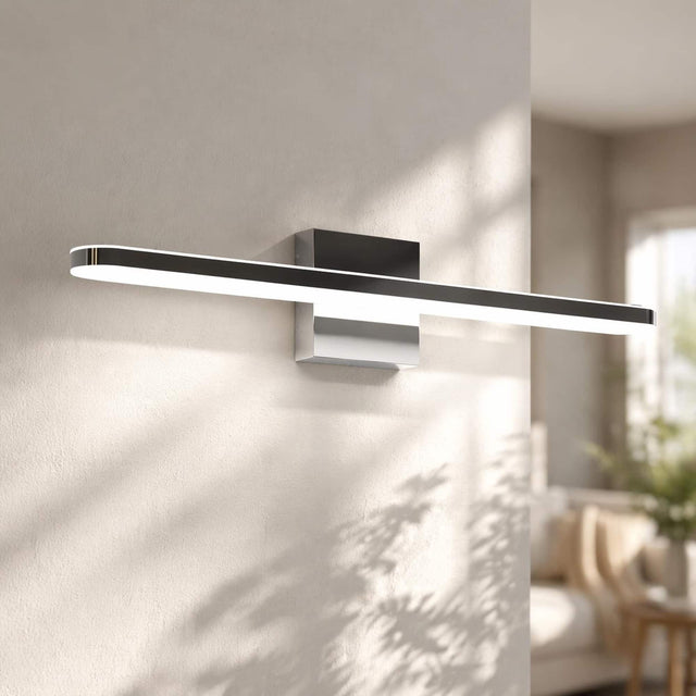 Front. RYHNUYNE - 24-Inch Chrome LED Vanity Light with Dimmable 6000K Brightness, Stainless Steel and Acrylic Construction for Bathroom.