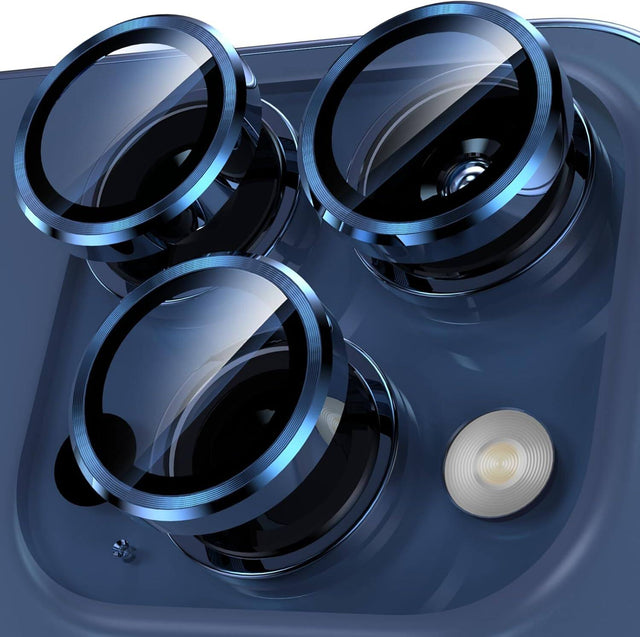 Front. Entronix - Premium Entronix Camera Lens Protector for iPhone 15 Pro and 15 Pro Max - Durable Metal Design - Blue.