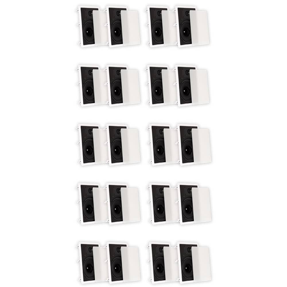 Theater Solutions by Goldwood - TS80W Flush Mount in Wall 8" Speakers Surround Sound Home Theater 10 Pair Pack - Paintable White