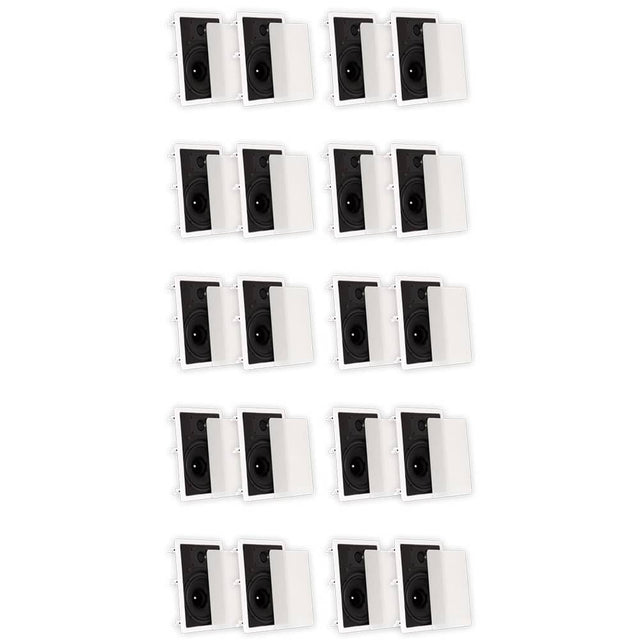 Front. Theater Solutions by Goldwood - TS80W Flush Mount in Wall 8" Speakers Surround Sound Home Theater 10 Pair Pack - Paintable White.