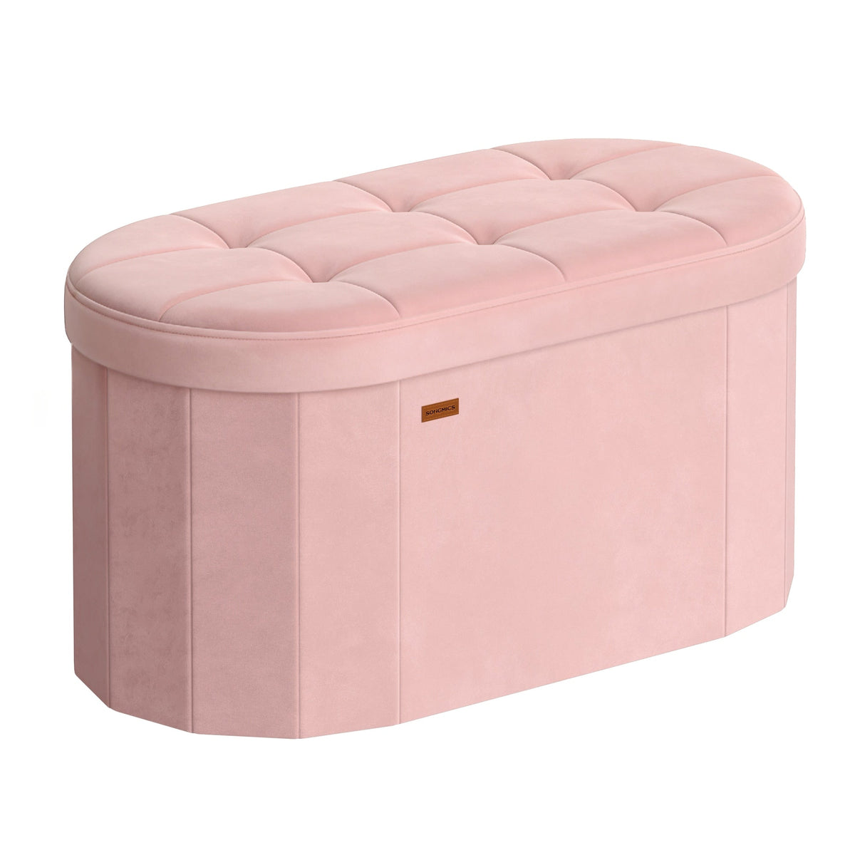 Songmics Home - Folding Ottoman with Storage, Oval Storage Ottoman Bench, for Living Room, Bedroom, Velvet Fabric, 15 x 30 x 15 Inches - Jelly Pink