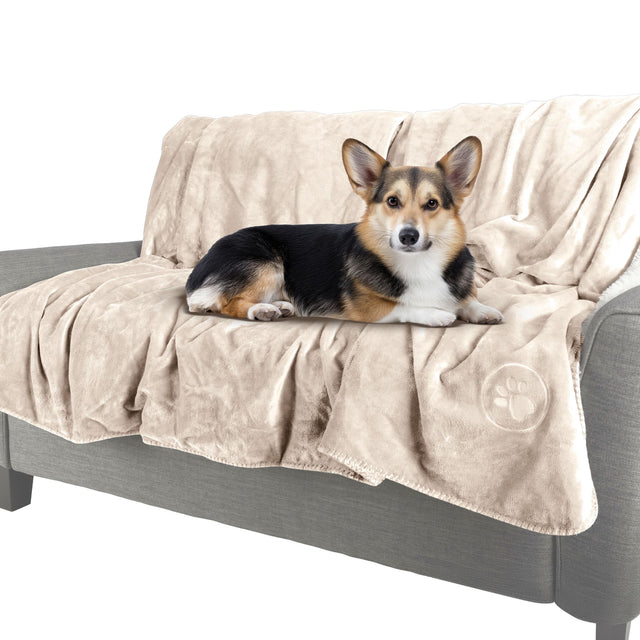 Front. PetMaker - Waterproof Dog Blanket 50x60-Inch Sherpa Dog Blanket for Couch, Bed, or Car - Protects from Spills, Stains, or Pet Fur - Cream.