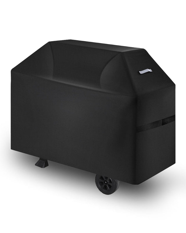 Front. VEVOR - Grill Cover, 52 inch BBQ Covers for Outdoor Grills, Fade Resistant, Weather Resistant Heavy Duty 600D Polyester - Black Fabric, White Reflective Strips.