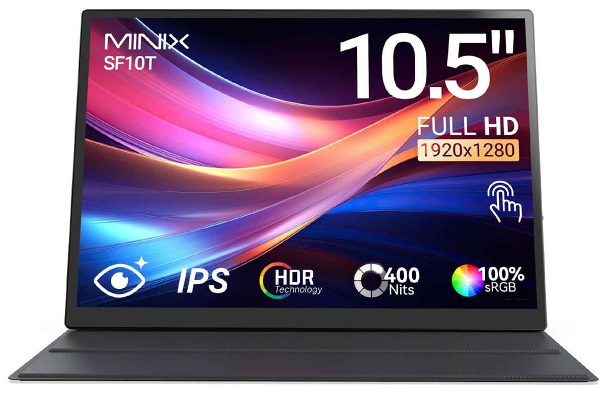 MINIX - SF10T 10.5" 60Hz IPS USB-C Portable Touchscreen Monitor w/ Magnetic Stand, Full HD, HDR, Mini HDMI, 100% sRGB, FreeSync - Black