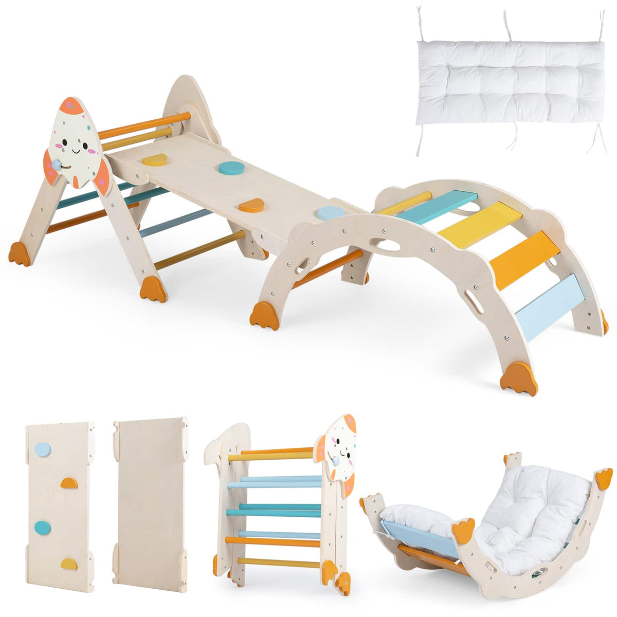 Costway - 8-in-1 Climbing Toys for Toddlers with Triangle Ladder, Convertible Ramp, Indoor - Macaron