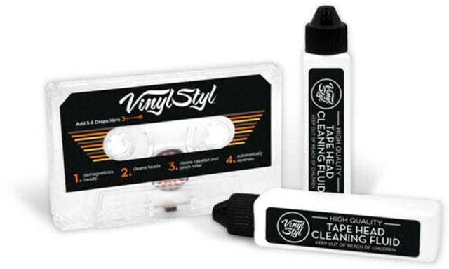 VinylStyl

Add 5-6 Drops Here

1. demagnetizes heads
2. cleans heads
3. cleans capstan and pinch roller
4. automatically reverses

HIGH QUALITY TAPE HEAD CLEANING FLUID

KEEP OUT OF REACH OF CHILDREN
