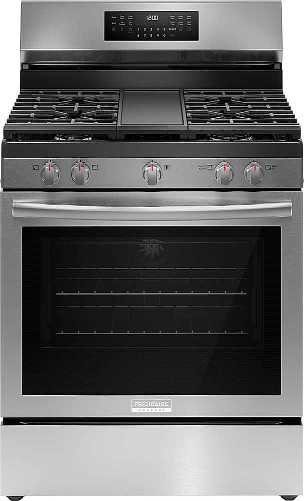Frigidaire - Gallery 30 in. Wide 5 burners 5.1 Cu. Ft. Freestanding Gas Total Convection Range with Self Cleaning - Stainless Steel