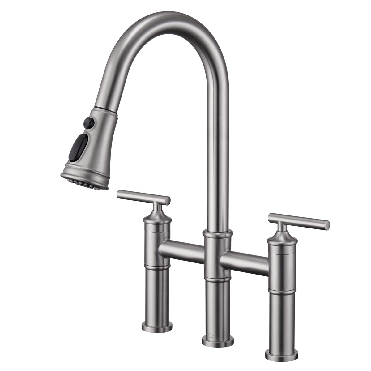 Boyel Living - Double Handle Bridge Pull-Down Kitchen Faucet with 3-Spray Patterns and 360 Degrees Rotation Spout - Brushed Nickel