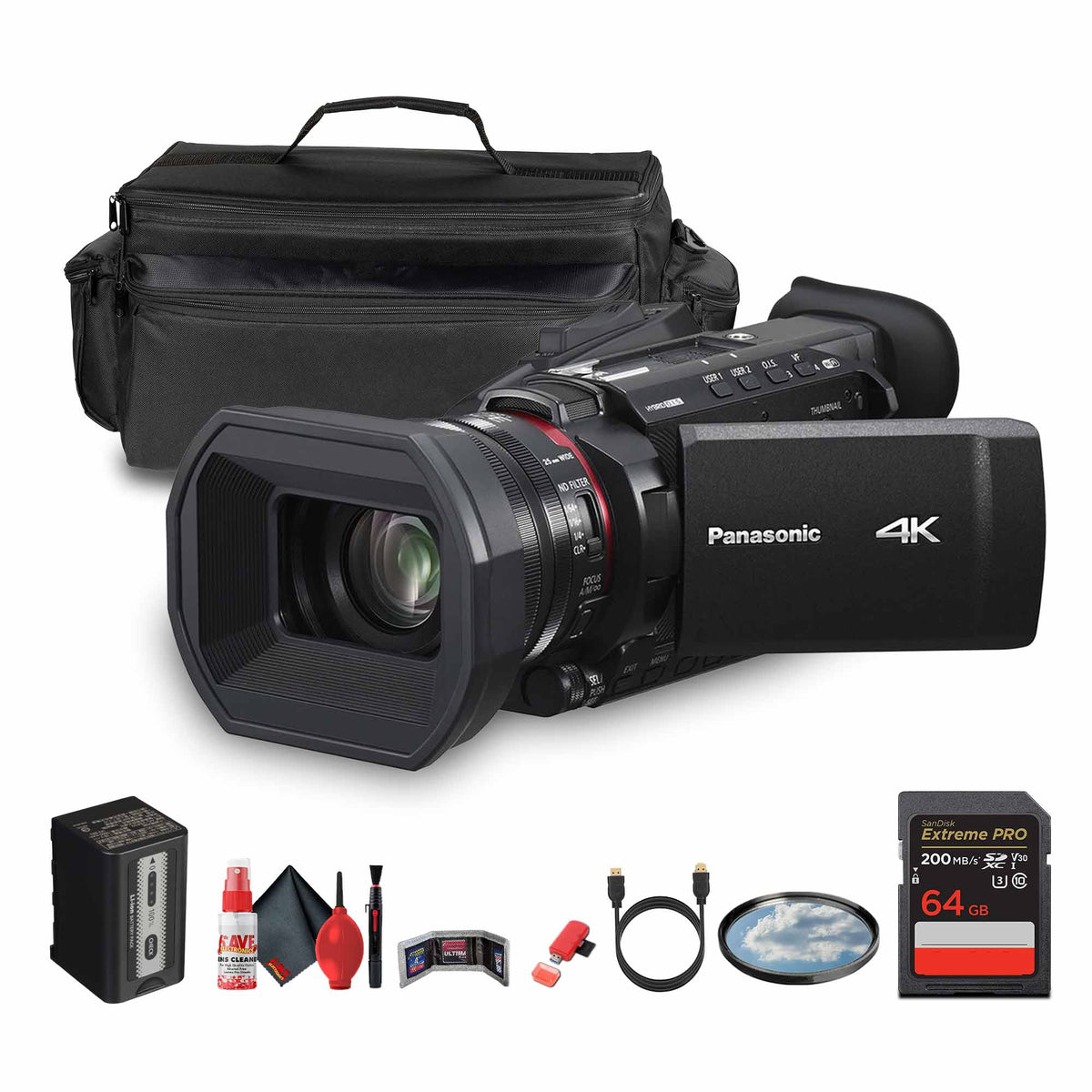 Bundle - Panasonic - HC-X1600 UHD 4K HDMI Lightweight Compact Camcorder with 24x Zoom + Case - - Starter
