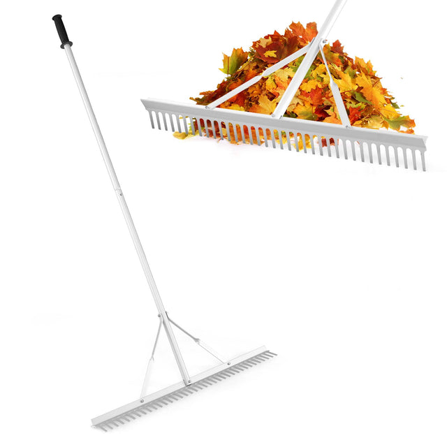 Front. Costway - Costway Landscape Rake with 36" Head & 68" Handle Heavy-Duty Aluminum Leaf Rake for Lawns - Silver.