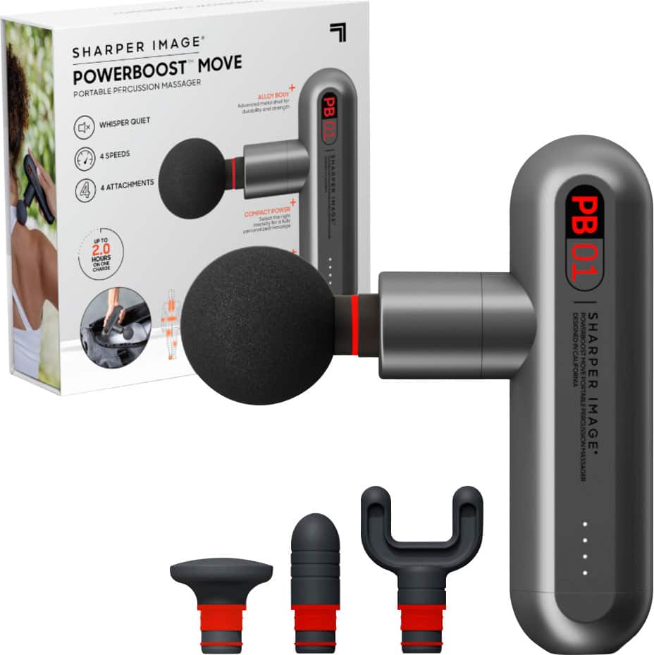 Sharper Image - Powerboost Move Deep Tissue Travel Percussion Massager - Gray