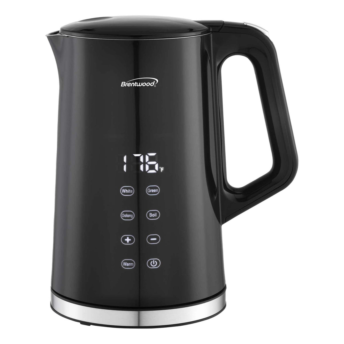Brentwood - 1.7L 1100W BPA Free 360 Cordless Cool Touch Digital Electric Kettle - Black
