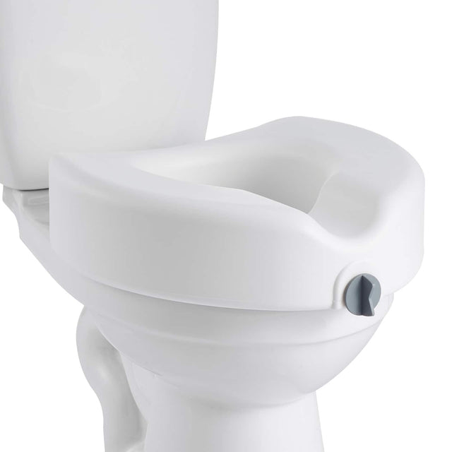 Front. VEVOR - Raised Toilet Seat, 350 lbs Capacity, 5-Inch Lift Height, Commode Elevated Toilet Seat Riser with Enlarged Opening - White.