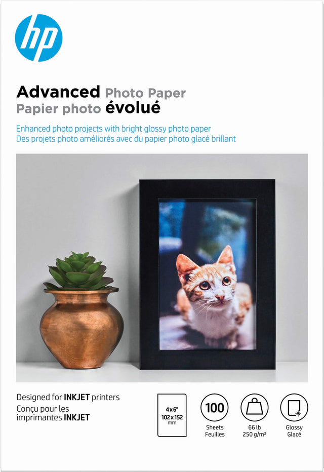 Front. HP - Advanced Glossy 4" x 6" Photo Paper - 100 Count - White.