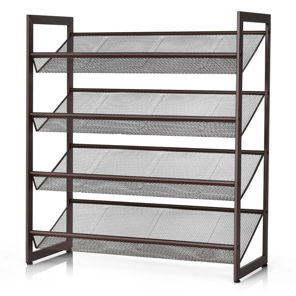 Costway - 4-Tier Shoe Rack Adjustable to Flat Slant Shoe Organizer Holder Stand - Brown