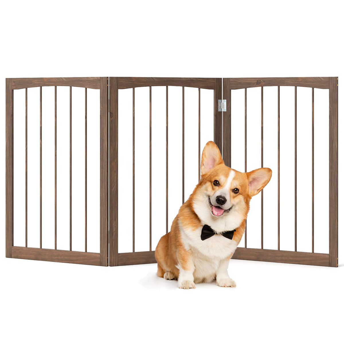 Gymax - 30'' Tall Wooden Pet Fence for Indoor House Doorway Hallway Stairs Porch Brown
