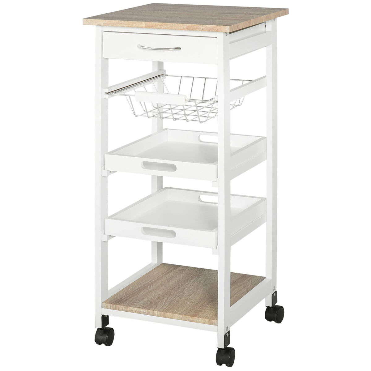 Homcom - Kitchen Cart, Rolling Kitchen Island with Storage, Utility Cart with Wire Fruit Baskets - White