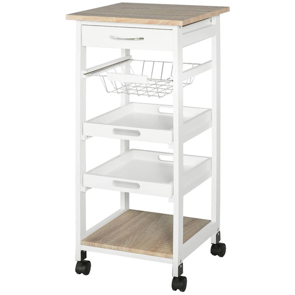 Homcom - Kitchen Cart, Rolling Kitchen Island with Storage, Utility Cart with Wire Fruit Baskets - White