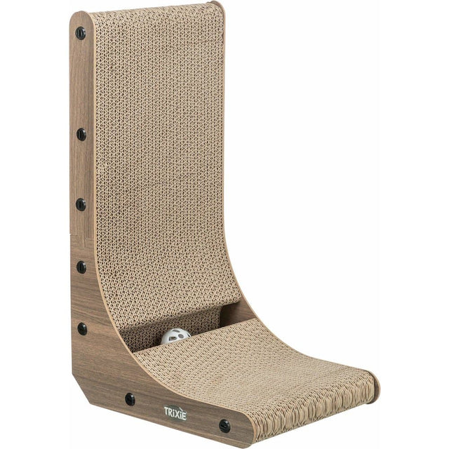 Front. TRIXIE - 17.7" L-Shaped Cat Scratching Board Catnip & Silvervine with Built-In Ball Toy - Gray/Brown.