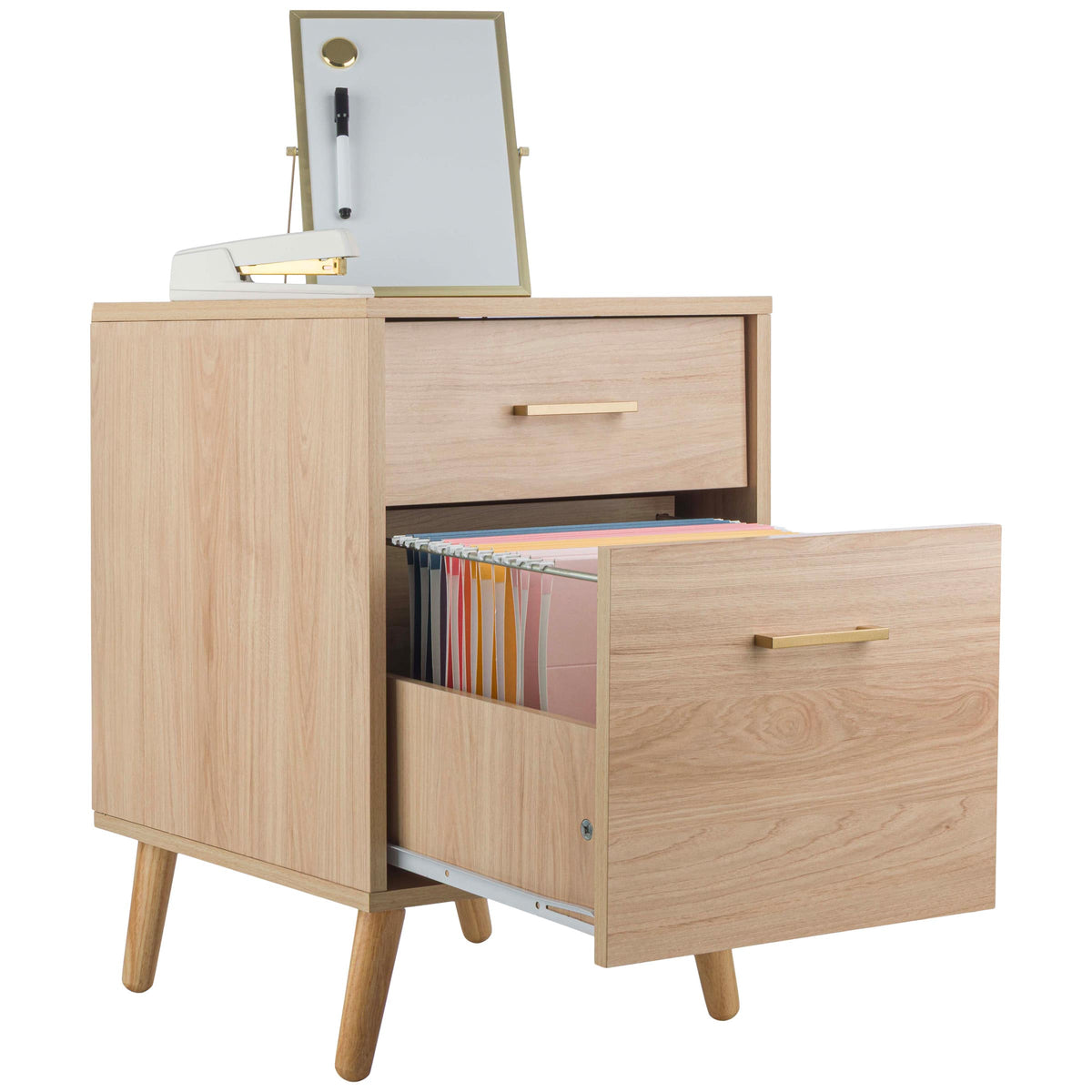 Lavish Home - 2 Drawer File Cabinet Wooden Small Filing Cabinet with 2 Storage Drawers and Adjustable Hanging File Bar - Natural