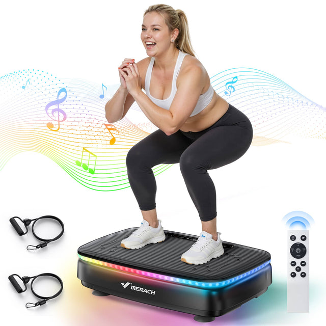 Front. MERACH - MERACH LED Light Vibration Plate Exercise Machine, Bluetooth Speaker Whole Body Workout Fitness Plate Vibration - Black.