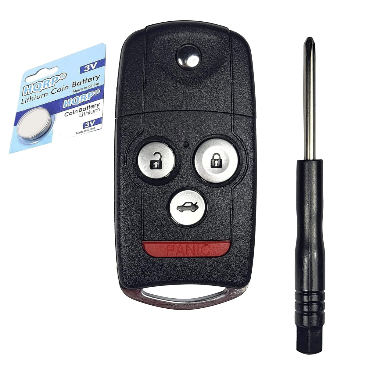 HQRP - Folding Flip Key Fob Shell Case with 4 Buttons and CR1616 Battery for Honda Accord, Acura MDX RDX TL TSX ZDX - Black