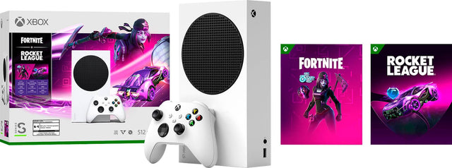 Front. Microsoft - Xbox Series S – Fortnite & Rocket League Bundle (Disc-free Gaming) - White.