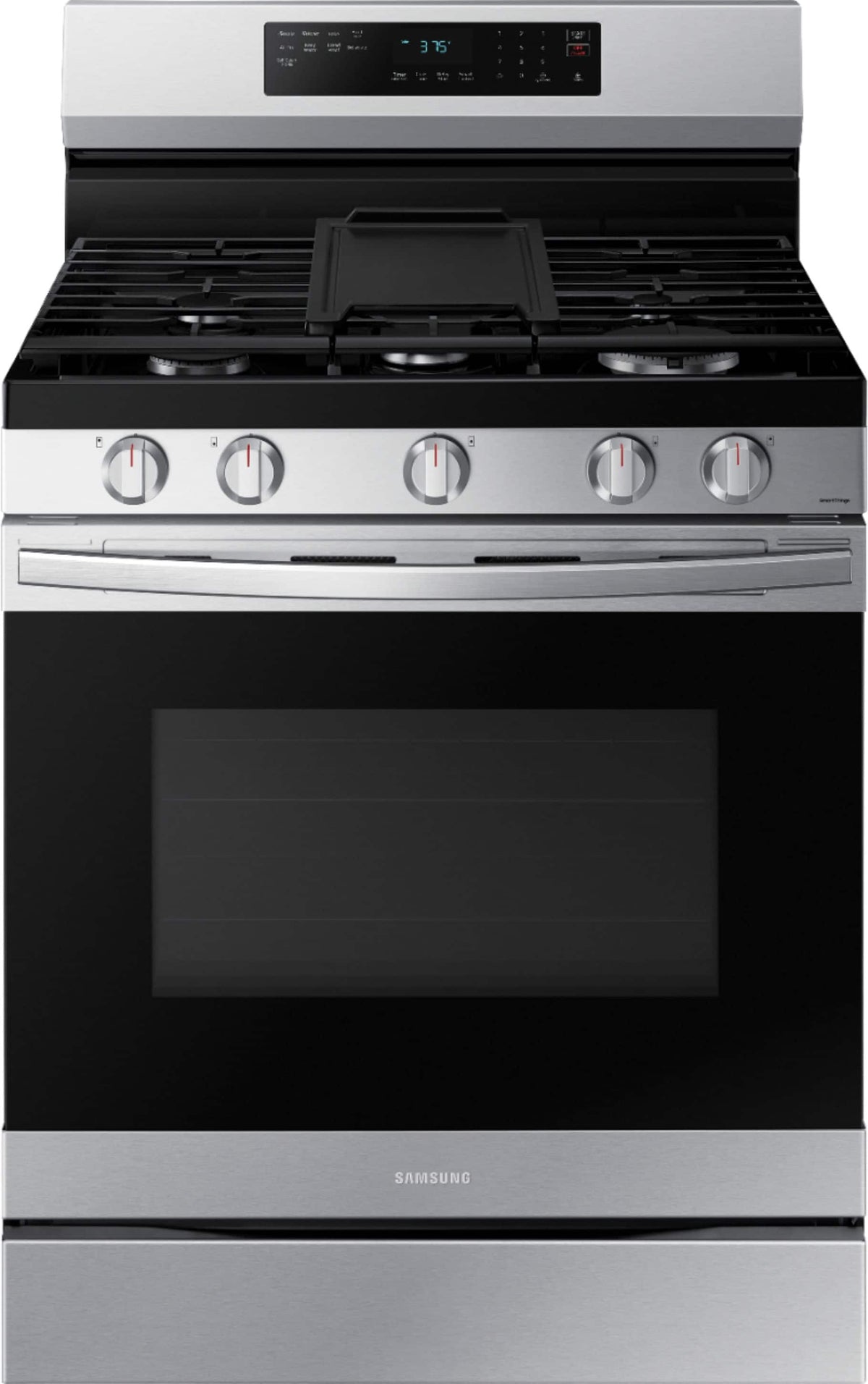 Samsung - 30 in. Wide 5 Burner 6.0 cu. ft. Freestanding Gas Range with No-Preheat Air Fry & Convection - Stainless Steel