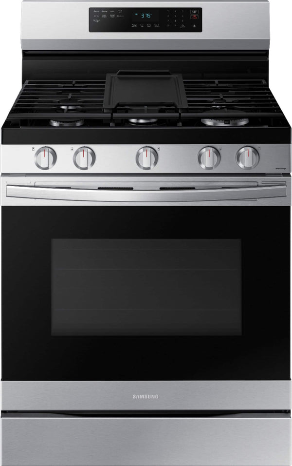 Samsung - 30 in. Wide 5 Burner 6.0 cu. ft. Freestanding Gas Range with No-Preheat Air Fry & Convection - Stainless Steel