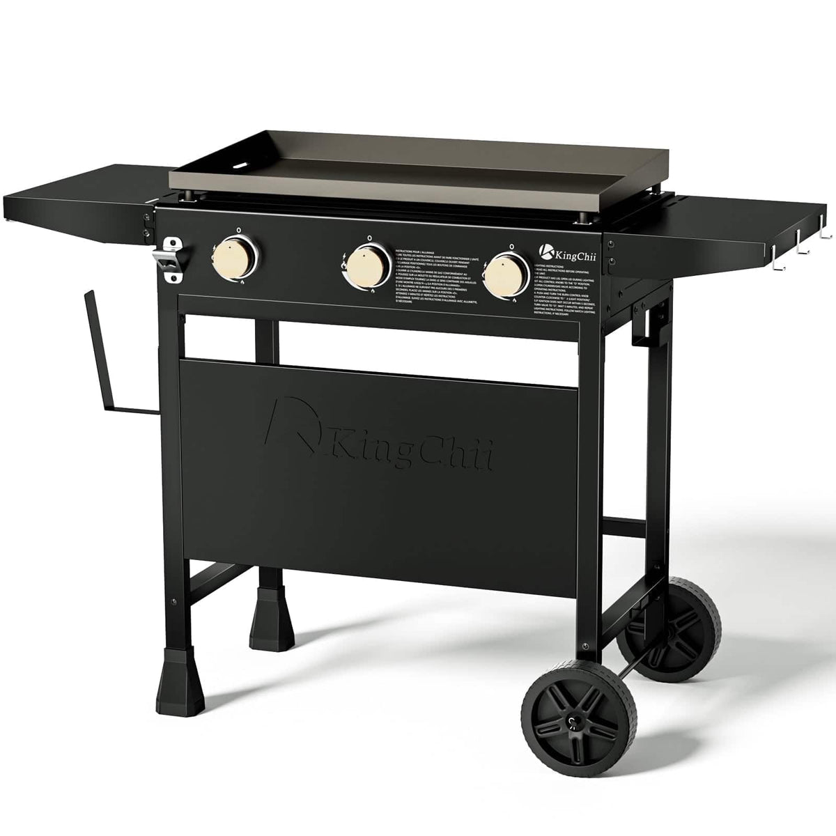 KingChii - 3-Burner Propane Gas Grill 28 in. Flat Top Griddle(No Tank) - Black