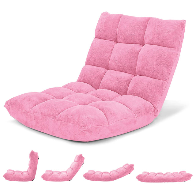 Front. Costway - Costway Adjustable 14-Position Floor Chair Folding Lazy Gaming Sofa Chair Cushioned - Pink.
