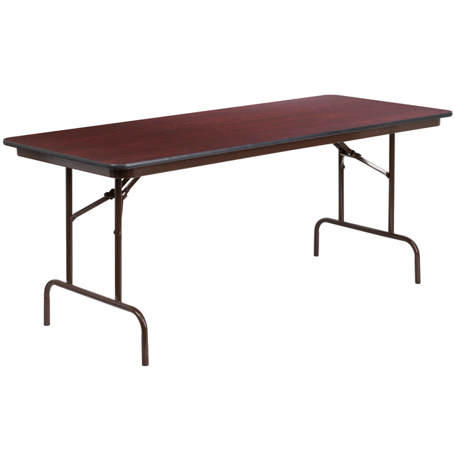 Front. Emma + Oliver - 6-Foot Mahogany Melamine Laminate Folding Banquet Table - Mahogany.
