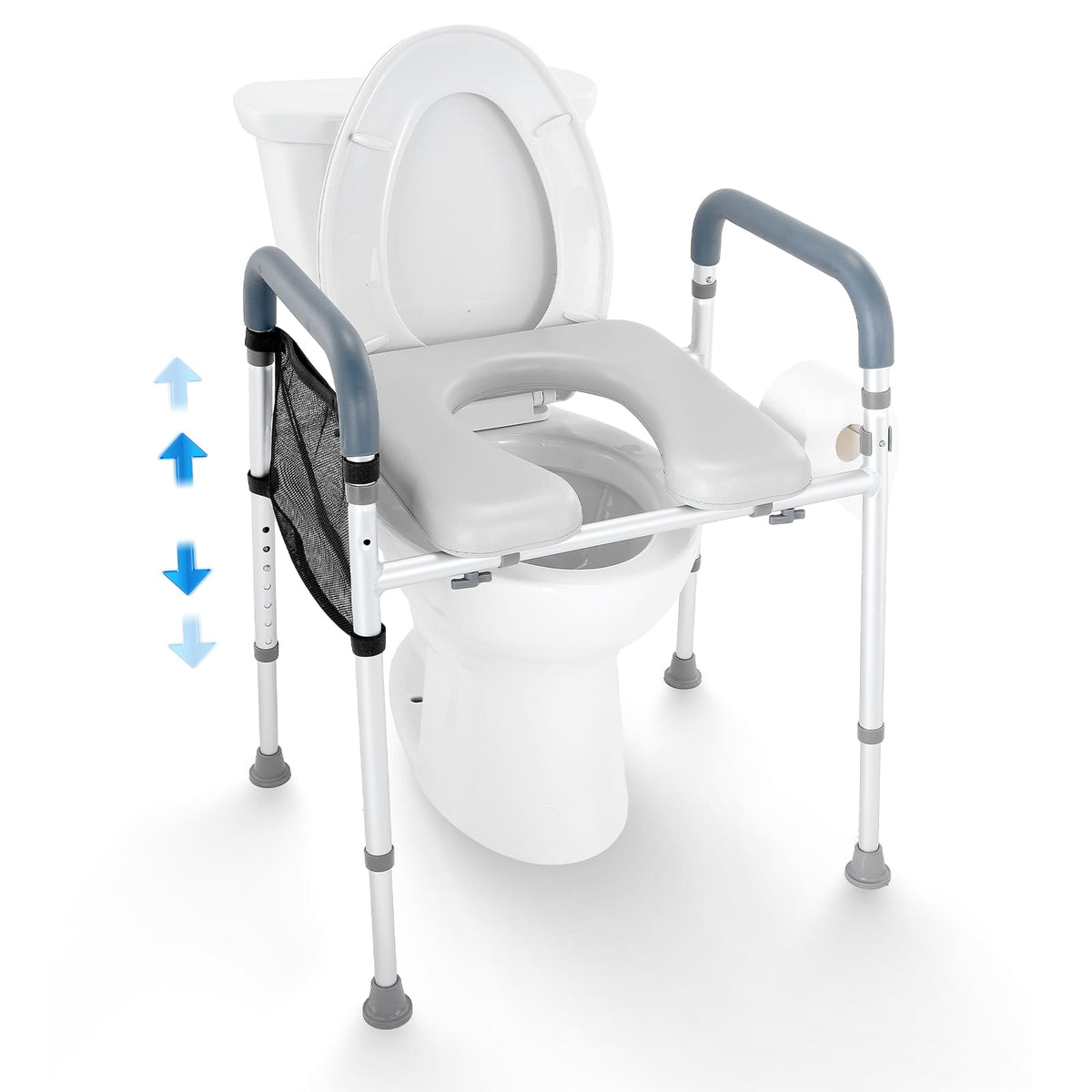 VEVOR - Raised Toilet Seat, 7-Position Height Adjustment 19.3" - 25.2",350lbs Weight Capacity,with Comfort Padded Aluminum Frame - Gray