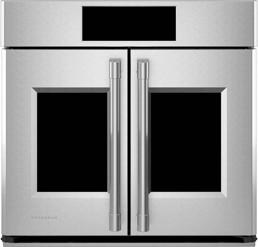 Monogram - 30" Built-In Single Electric Convection Wall Oven with French-Door Design and LCD Controls - Stainless Steel