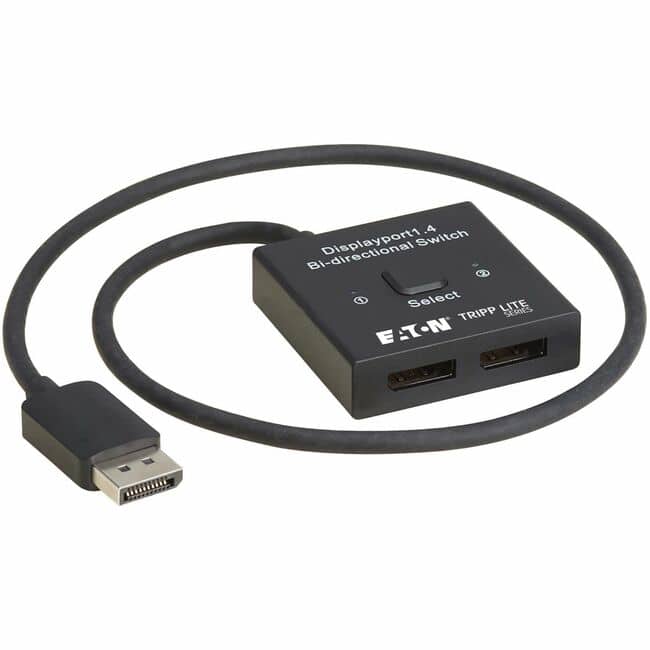Eaton Tripp Lite Series 2x1 Bi-Directional DisplayPort Switch - 4K 120 Hz or 8K 30 Hz, HDR, HDCP Passthrough - 7680 x - Black