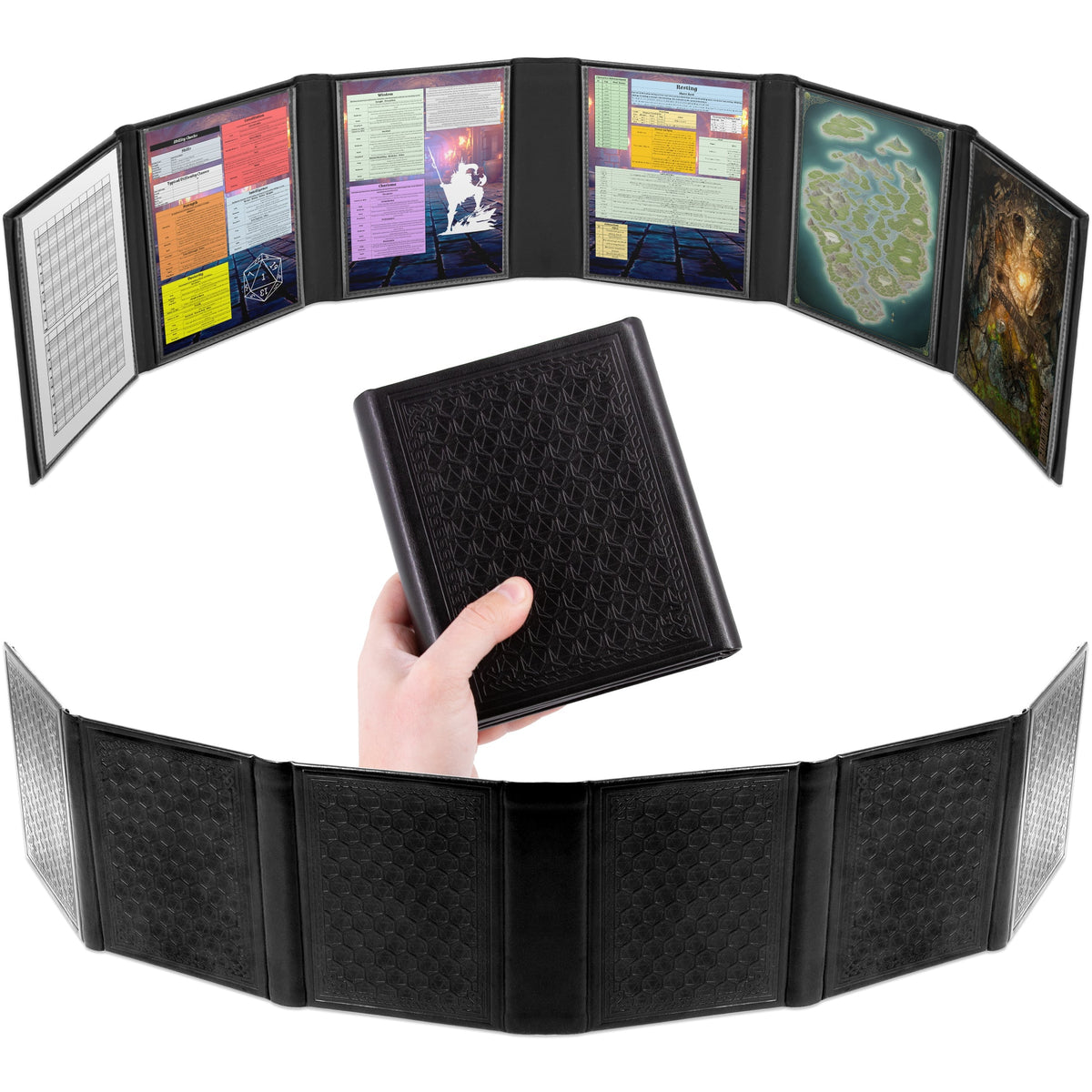 CASEMATIX - Miniature DM Screen - 6-Panel Faux Leather Mini Dungeon Master Screen for TTRPGs, Compact DnD DM Screen