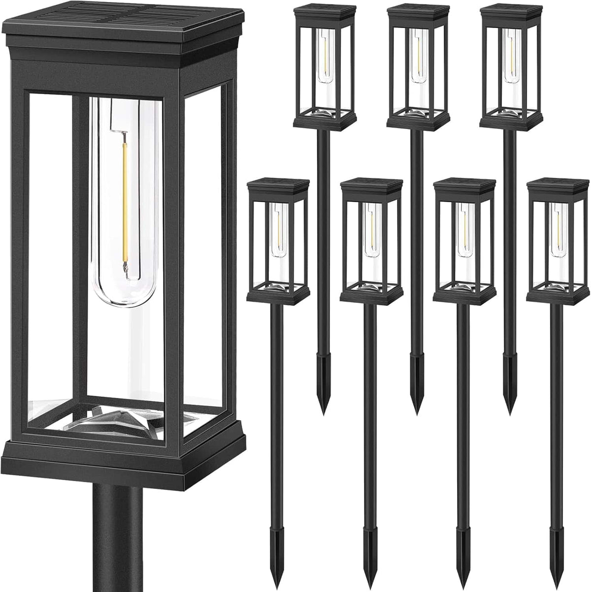 Dazzed Corner - Solar Pathway Lights Outdoor, 8-Pack LED Solar Light Outdoor - Black
