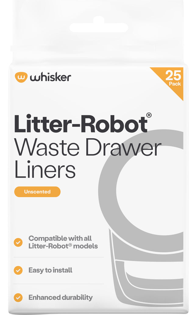 Whisker  
25 Pack  
Litter-Robot Waste Drawer Liners  
Unscented  

Compatible with all Litter-Robot® models  
Easy to install  
Enhanced durability