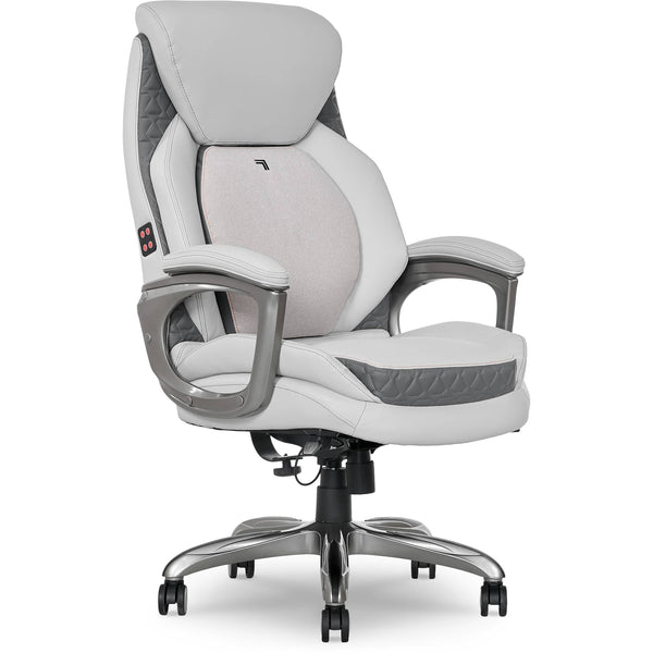 Sharper Image - S-600 Active Lumbar Heated Ergonomic Bonded Leather Swivel Executive Massage Chair, (60098-OWHT) - Off-White