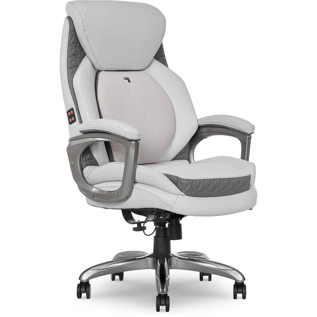 Front. Sharper Image - Sharper Image S-600 Active Lumbar Heated Ergonomic Bonded Leather Swivel Executive Massage Chair, Off-White (60098-OWHT) - Off-White.