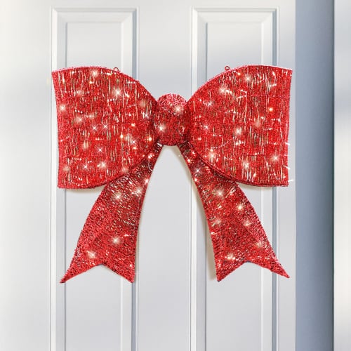 Front. Winado - 28in Christmas Pre-lit Giant Bowknot with Lights, Metal Frame for Door Gate Wall Indoor Outdoor Party Holiday Decoration - Red.