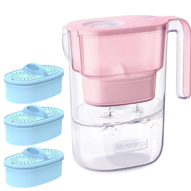 Front. Waterdrop - Waterdrop WD-PT-05P Water Filter Pitcher Extra PF-AL-3 Alkaline Filters - Pink.